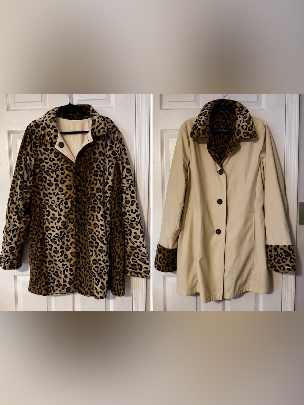 Dennis Basso Reversible Leopard Faux Fur Coat XL Cream Animal Print